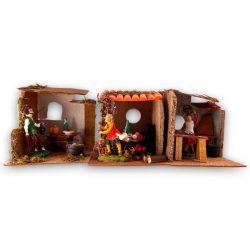 3 Scenari Presepe con Porticato in Legno - 13x15x15 cm - 3 Ass.