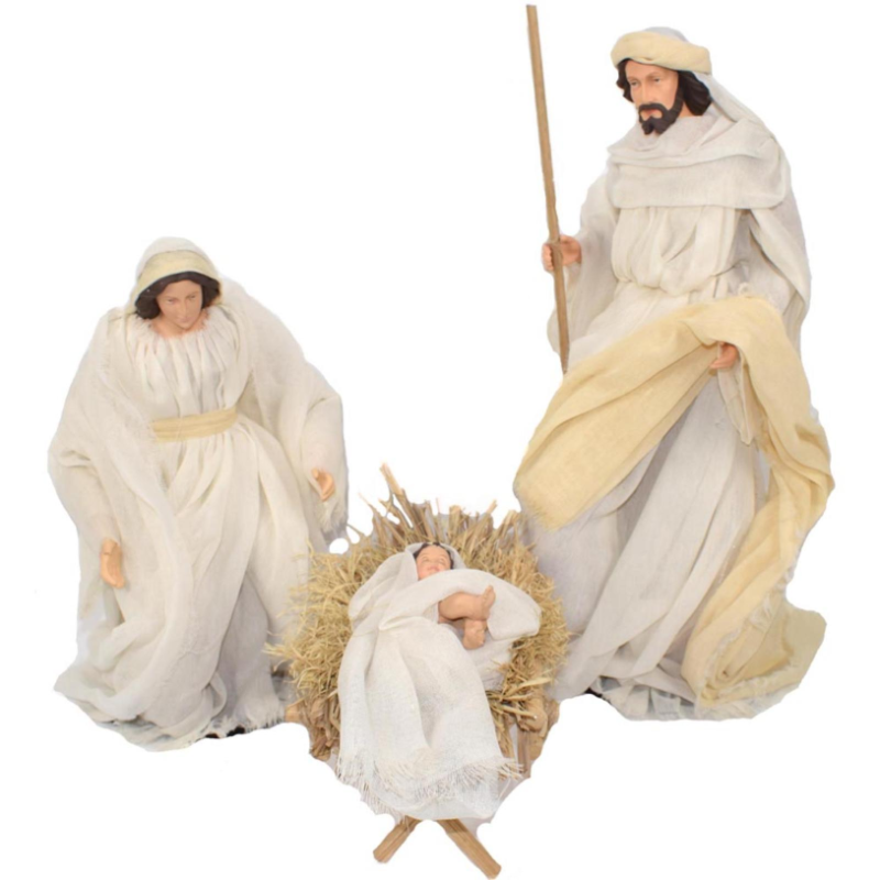 Aurora Store Set Natività Artigianale in tessuto Bianca Avorio Presepe Statuine in Resina con Sacra Famiglia Personaggi da h. 50