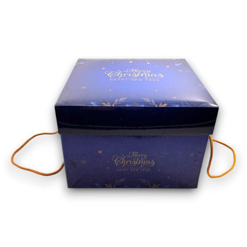 Scatola Panettone - 24,5x24,5x17 cm - Blu - Happy Christmas & Happy New Year