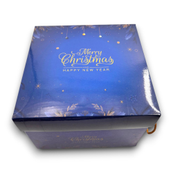 Scatola Panettone - 24,5x24,5x17 cm - Blu - Happy Christmas & Happy New Year