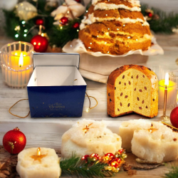 Scatola Panettone - 24,5x24,5x17 cm - Blu - Happy Christmas & Happy New Year