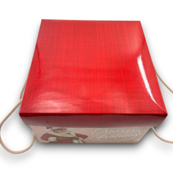 Scatola Panettone - 24,5x24,5x17 cm - Beige/Bordeaux - Babbo Natale Vintage Noel