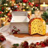 Scatola Panettone - 24,5x24,5x17 cm - Beige/Bordeaux - Babbo Natale Vintage Noel