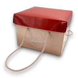 Scatola Panettone - 24,5x24,5x17 cm - Beige/Bordeaux - Babbo Natale Vintage Noel