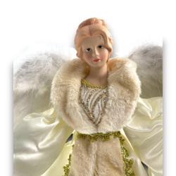 Statuina Angelo Natalizio Decorativo da 65 cm Abito Bianco e Dettagli Oro Angelo Gloria per Decorazioni Natalizie