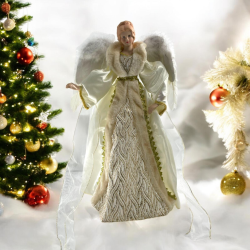 Statuina Angelo Natalizio Decorativo da 65 cm Abito Bianco e Dettagli Oro Angelo Gloria per Decorazioni Natalizie