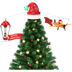 Puntale Rotante per Albero di Natale con Mongolfiera e Aereo di Babbo Natale con MOVIMENTO 65 cm 