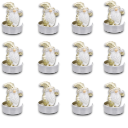 Set 12 Candele a Forma di Gnomi Elfi di Babbo Natale, Candela Ttealights 3,5 x 5,5 cm 3 soggetti con vasetto 