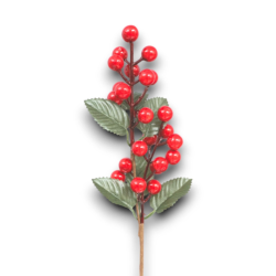 Set 6 Rametti in Pvc - Decorazione Bacche Rosse e Foglie - 35 cm - AP-48465