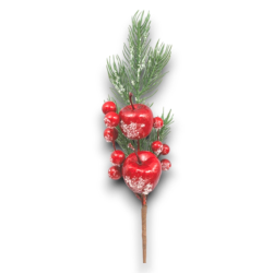 Set 6 Rametti in Pvc - Decorazione Bacche Rosse e Mele Zuccherate - 35 cm - AP-48466