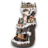 Villaggio Natalizio Innevato con Trenino e Pista Sciatori Illuminato - Decorazione 3D Natalizia 21x21x37cm