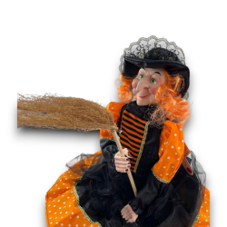 Bambola Pupazzo Befana 60cm seduta con Vestito a pois, Mantello e Scopa 
