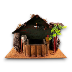 Fontana Presepe con Palme ed Anfore - Pompa Inclusa - 2 Varianti - 27x21x17 cm