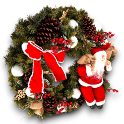 Ghirlanda con Babbo Natale Pigne e Sfere - 60 Cm