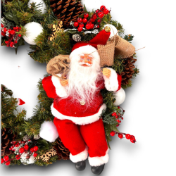 Ghirlanda con Babbo Natale Pigne e Sfere - 60 Cm