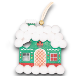 Set 6 Appendini Casetta Legno e Feltro con PonPon - 8x11 Cm