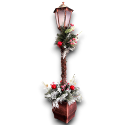 Lampione legno con Pianta Natilizia e luci - 120 cm