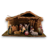 Capanna Legno e Raffia con Natività - 9 Pezzi - 38x14x23 cm