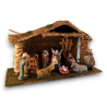 Capanna Legno e Raffia con Natività - 9 Pezzi - 38x14x23 cm