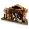 Capanna Legno e Raffia con Natività - 9 Pezzi - 38x14x23 cm