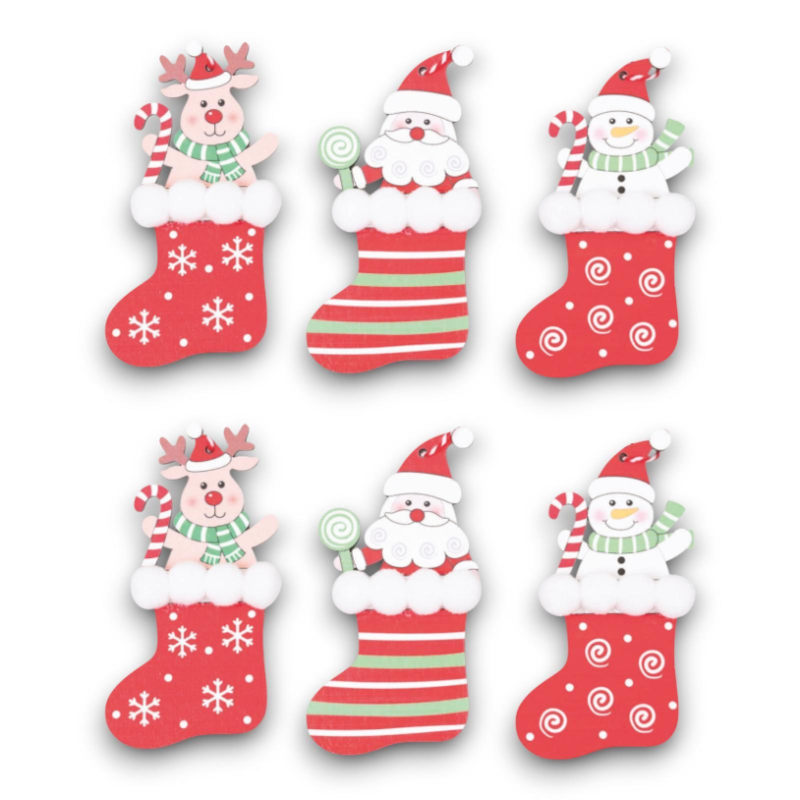 Set 6 Appendini Babbo Natale in Calza - 12 Cm