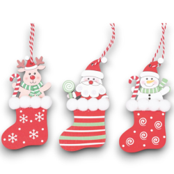 Set 6 Appendini Babbo Natale in Calza - 12 Cm