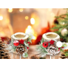 6x Porta Candele Natalizio in Legno Segnaposto di Natale supporto in vetro, Decorazioni rustiche pigne e bacche h. 8 cm