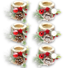 6x Porta Candele Natalizio in Legno Segnaposto di Natale supporto in vetro, Decorazioni rustiche pigne e bacche h. 8 cm