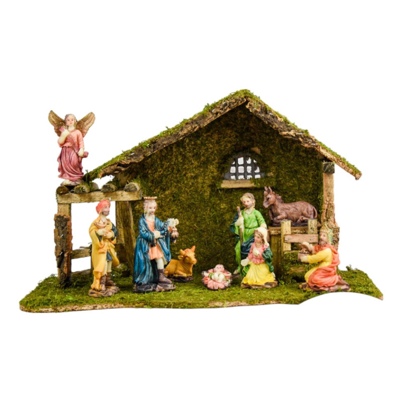 Capanna Illuminata per Presepe con Natività da 9 cm set da 8 pezzi