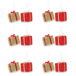 Star - 12 Pacchi Natalizi - Oro e Rosso - 6x6x7 cm - 108257