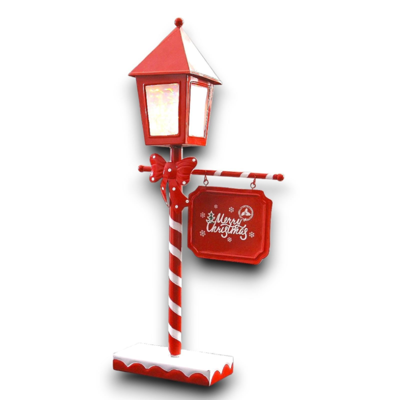 Lampione Natalizio in metallo con Babbo Lampada Lanterna Addobbi Natale Rosso 24x8x53 cm in latta