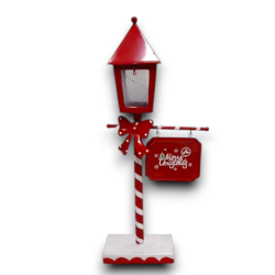 Lampione Natalizio in metallo con Babbo Lampada Lanterna Addobbi Natale Rosso 24x8x53 cm in latta