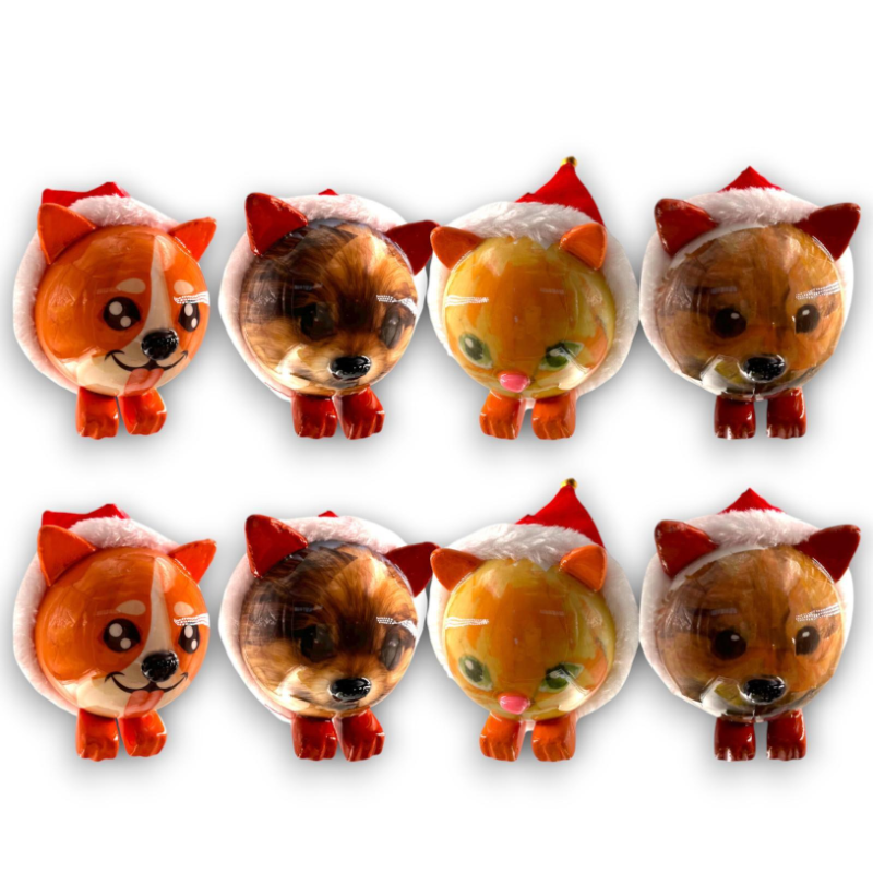 8 Palline con Cappello e Orecchie - Cani e Gatti - 8 Cm