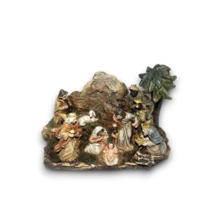 Grotta Capanna effetto Roccia PRESEPE di Natale Completa di Natività da 8 Pezzi con 3 Re Magi 16x7x h.12 cm