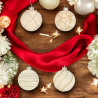 Set di 12 Palline Natalizie in Vetro 8 cm Decorate Eleganti e Raffinate Oro e Bianco