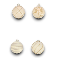 Set di 12 Palline Natalizie in Vetro 8 cm Decorate Eleganti e Raffinate Oro e Bianco