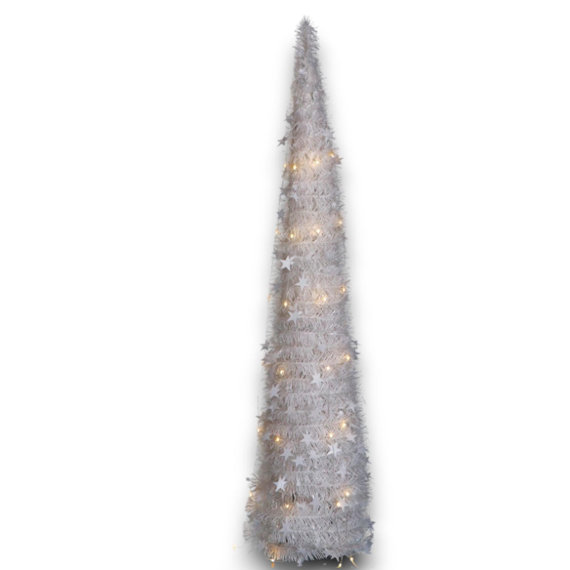 Albero di Natale Bianco Slim Richiudibile Pop-UP TINSEL con Luci Led per esterno - 180 cm - 108 Led