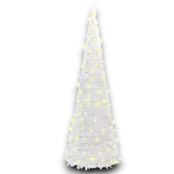 Albero di Natale Bianco Slim Richiudibile Pop-UP TINSEL con Luci Led per esterno - 180 cm - 108 Led