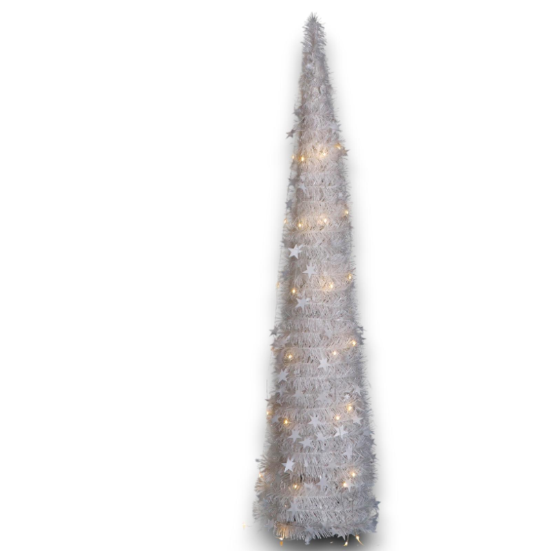 Albero di Natale Bianco Slim Richiudibile Pop-UP TINSEL con Luci Led per esterno, 150 cm - 90 led