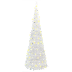 Albero di Natale Bianco Slim Richiudibile Pop-UP TINSEL con Luci Led per esterno, 150 cm - 90 led