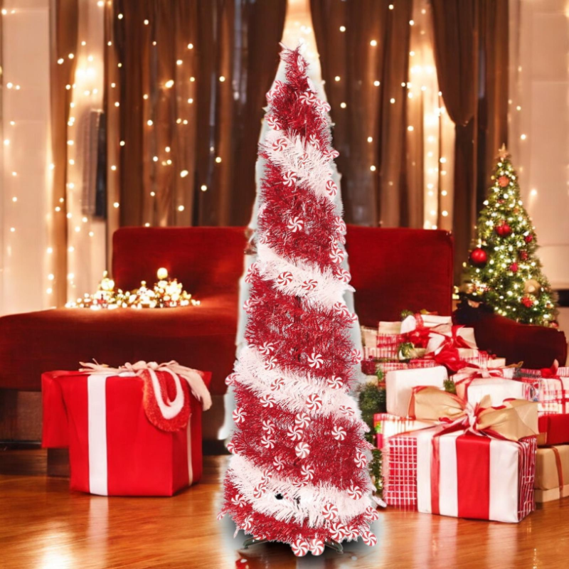 Star - Albero di Natale Rosso - Con Decorazioni - 33x120 cm - 105090