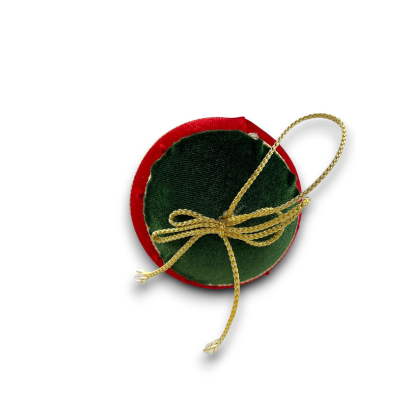 8x Palline di Natale in Velluto Sfera Infrangibile in Plastica Verde STRINGATE 10 cm rosso e avorio