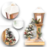 Lampione Natalizio in Legno con Albero di Natale h. 37 cm, Bianco innevato con 33 Luci LED Base 19x10cm