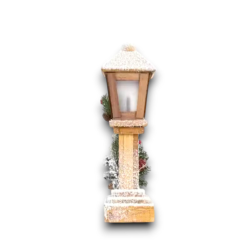 Lampione Natalizio in Legno con Albero di Natale h. 37 cm, Bianco innevato con 33 Luci LED Base 19x10cm