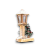 Lampione Natalizio in Legno con Albero di Natale h. 37 cm, Bianco innevato con 33 Luci LED Base 19x10cm