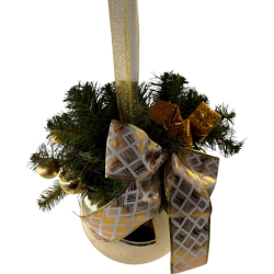Palla Gigante Decorata con Rami, Fiocco, Palline - 20 Cm - Oro - FL-90439