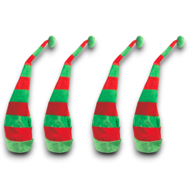 4 Mega Cappelli Elfo - 30x85 cm - Verde/Rosso - AC-15197