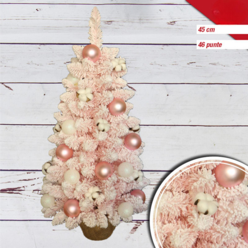 ALBERO ROSA INNEVATO CON PALLINE 45 CM/46 PUNTE - HX24N01355