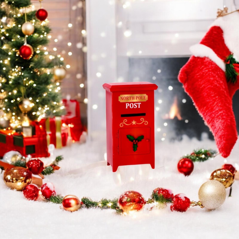 Christmas Cassetta Postale per Letterina di Babbo Natale da tavolo Rosso e Bianco 30 cm