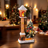 Lampione Natalizio in Legno con Albero di Natale h. 60 cm, Bianco innevato con 48 Luci LED Base 24x12cm